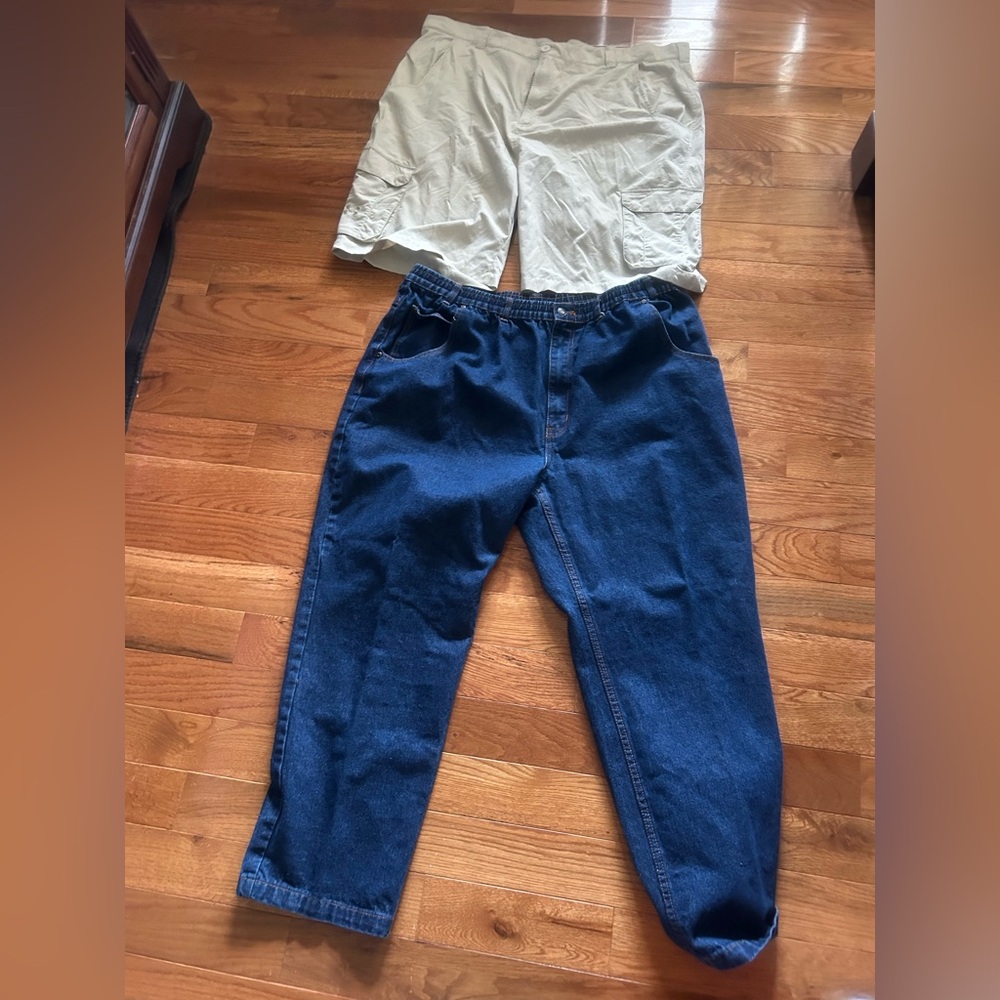 2 pair men’s, waist 46”, 1 shorts & 1 jeans. Buy both for one price.